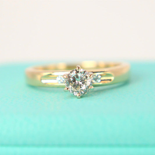 Vintage 14kt Yellow Gold Diamond Solitaire Ring Six Prong 0.33cttw Size 4.5