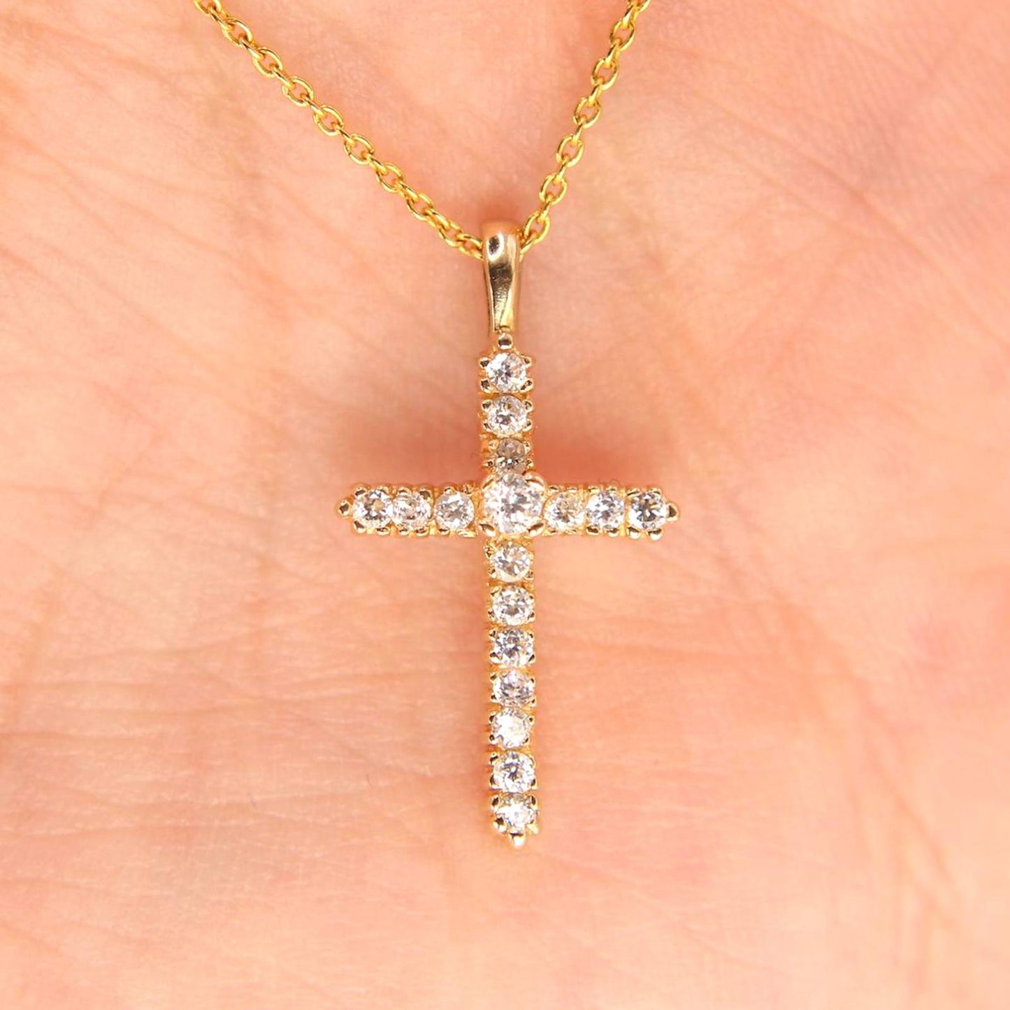 Estate 14kt Yellow Gold Diamond Jesus Cross Charm Pendant 0.28 CTTW