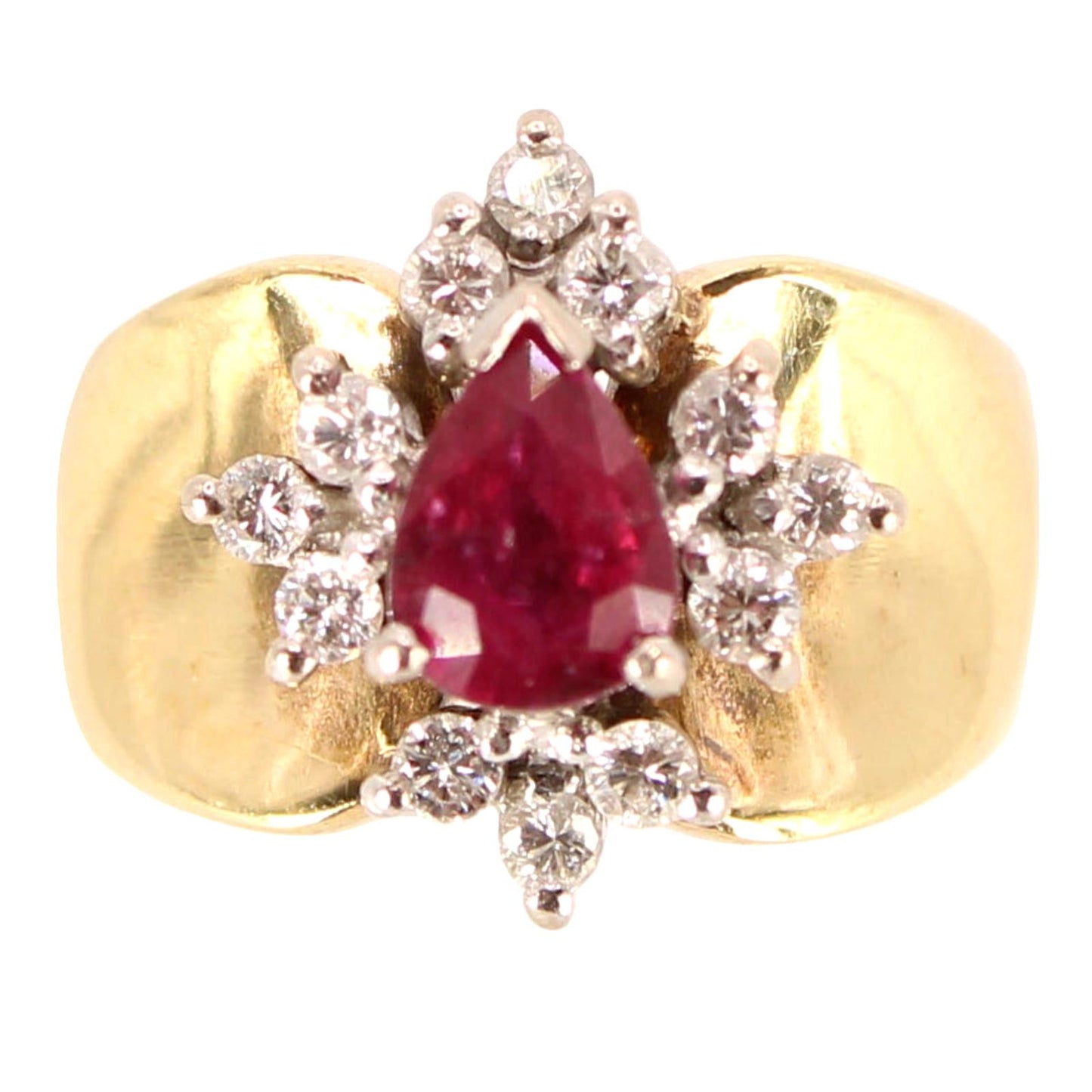 Antique 14kt Yellow Gold Natural Ruby Diamond Cocktail Ring Size 5.25
