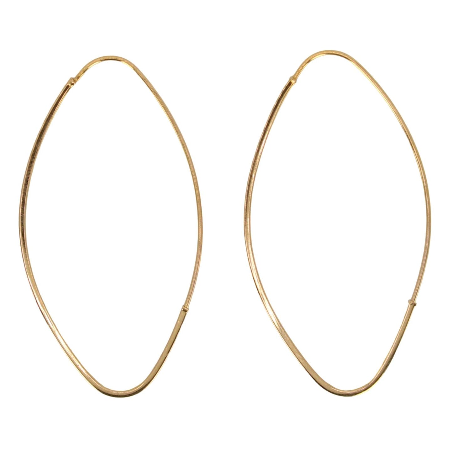 10kt Yellow Gold Oval Flat Edge Wire Hoop Minimalist Earrings 1.85"