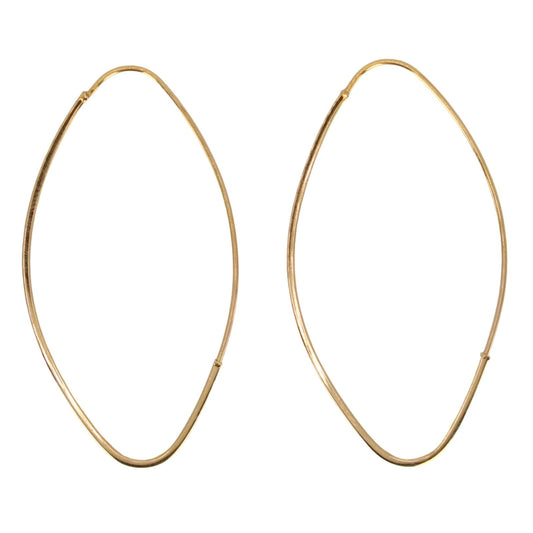 10kt Yellow Gold Oval Flat Edge Wire Hoop Minimalist Earrings 1.85"