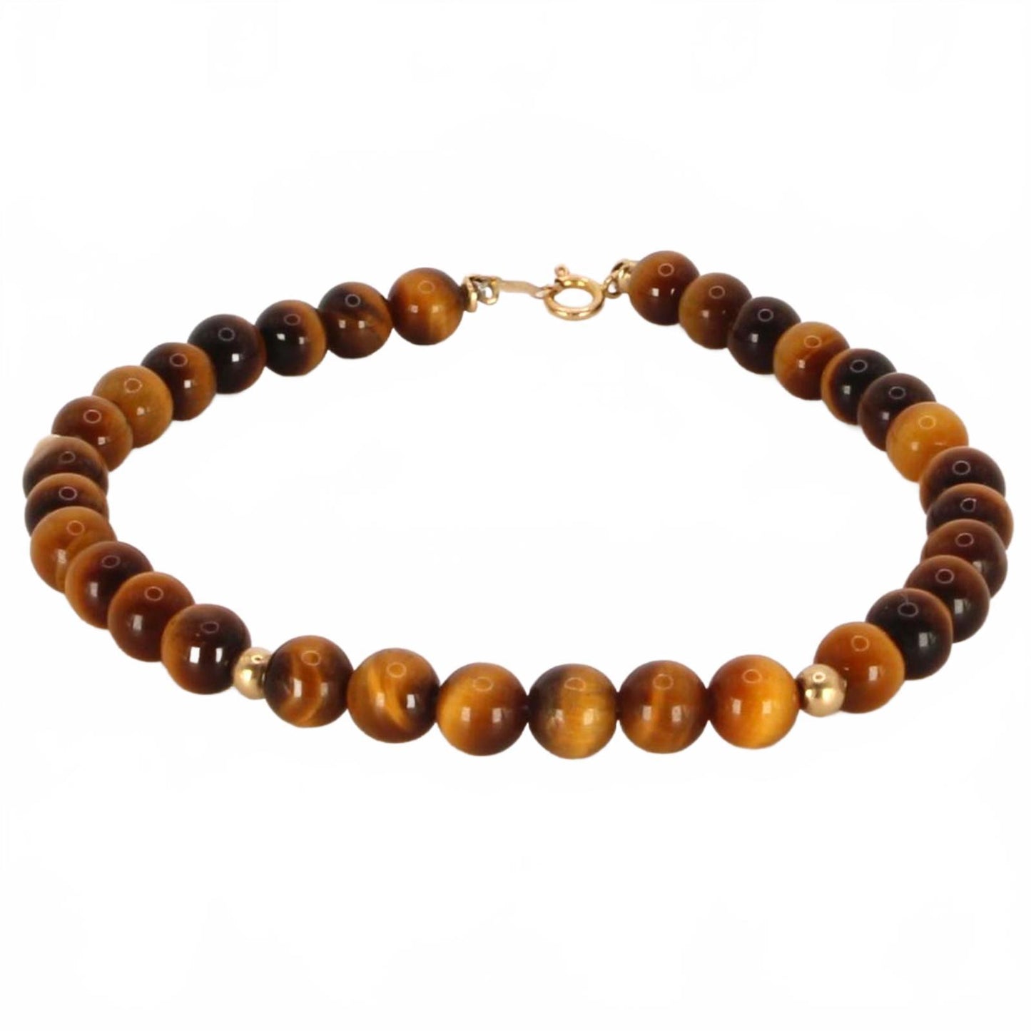Vintage 14kt Yellow Gold Tiger's Eye Round Bead Bracelet 6.75"