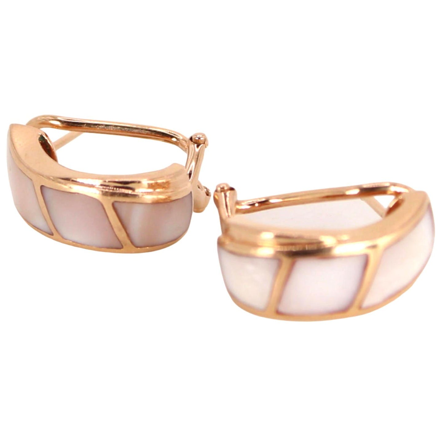 14k Rose Gold Inlaid Mother of Pearl Wavy Half Hoop French Clip Earrings