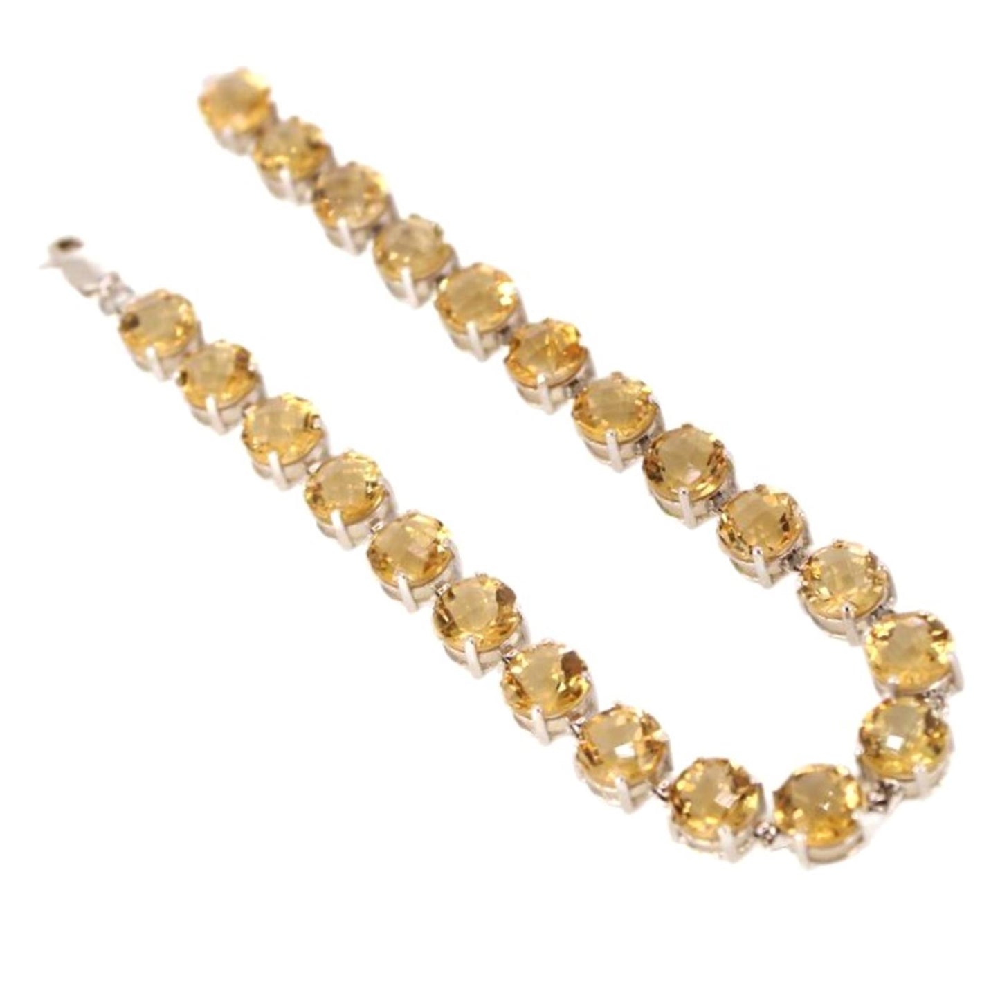 10kt White Gold Cushion Cut Citrine 6mm Tennis Bracelet 7"
