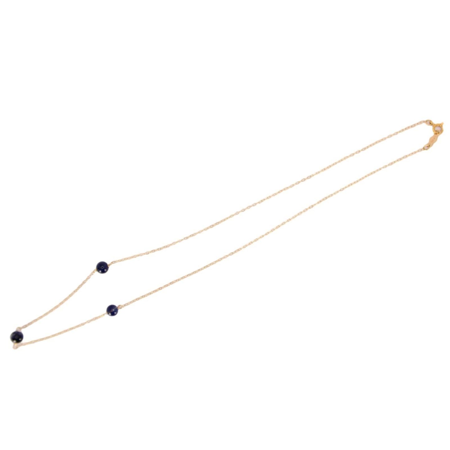 14kt Yellow Gold Lapis Lazuli Bead Station Choker Dainty Layering Necklace 15”