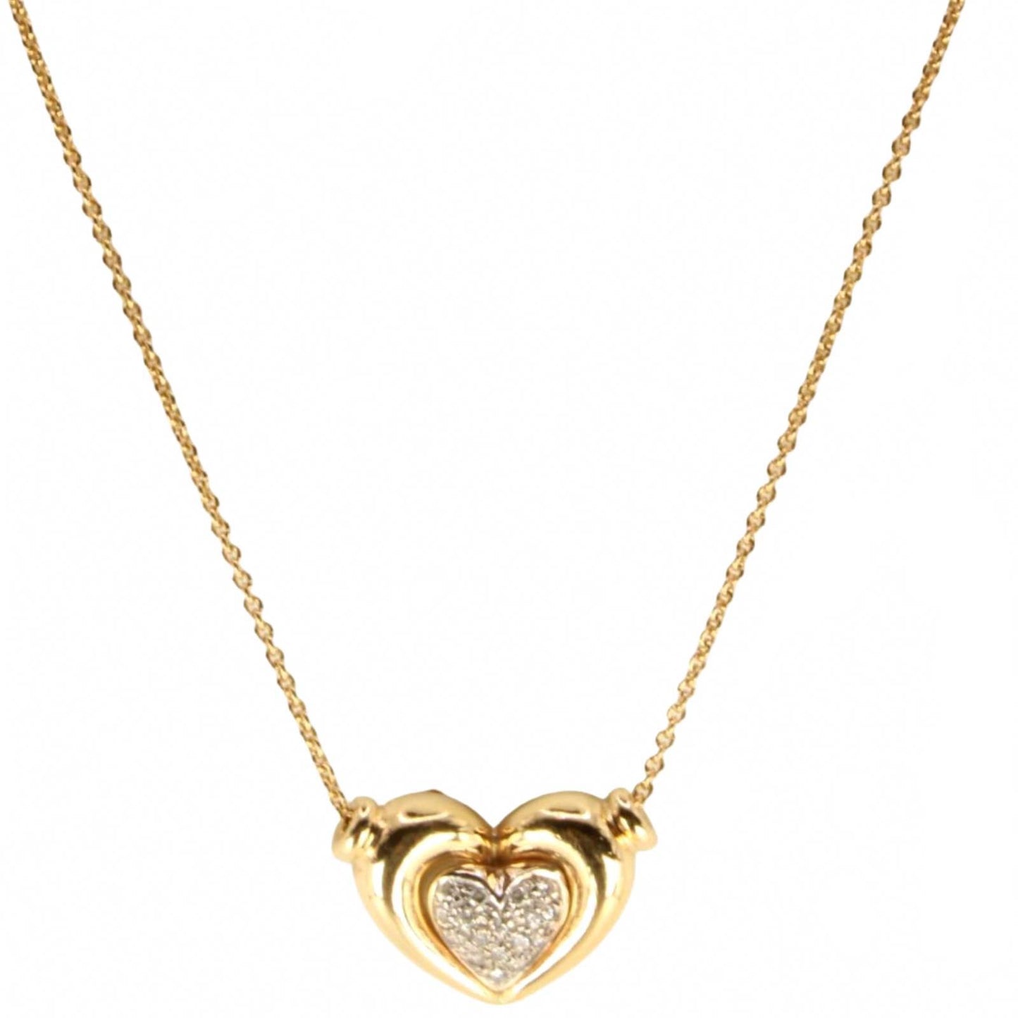 Vintage 14kt Yellow Gold Diamond Pave Heart Slide Pendant Chain Necklace 16"