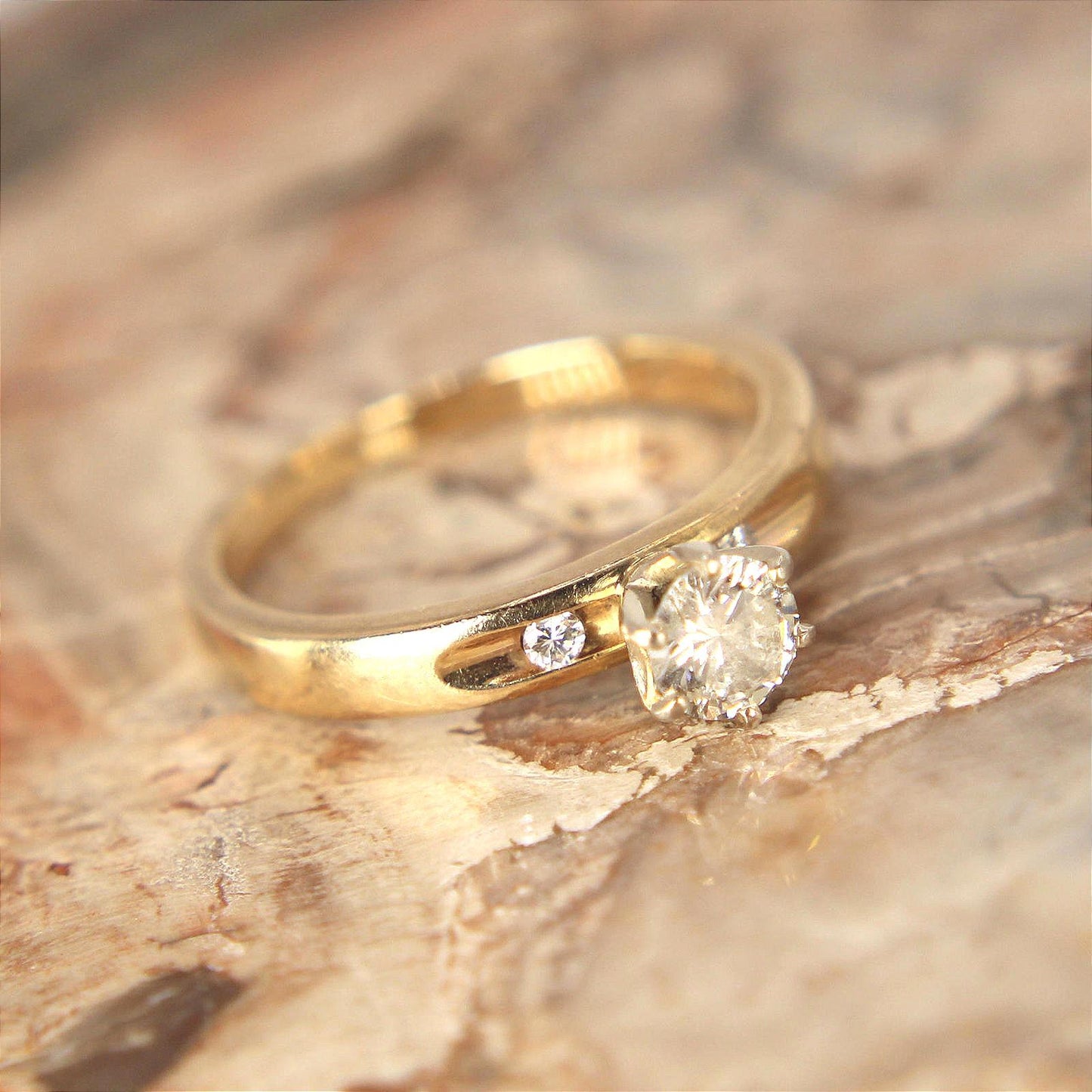 Vintage 14kt Yellow Gold Diamond Solitaire Ring Six Prong 0.33cttw Size 4.5