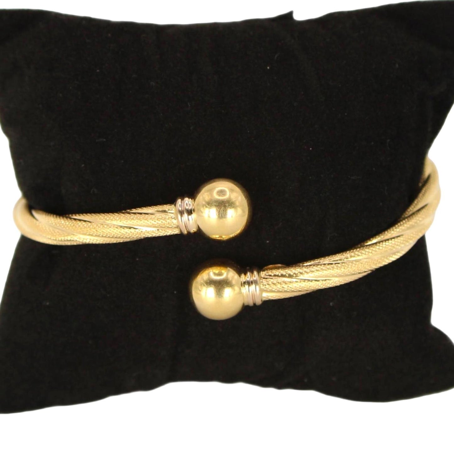 Vintage 18k Yellow Gold Italian Twisted Ball End Cuff Bracelet