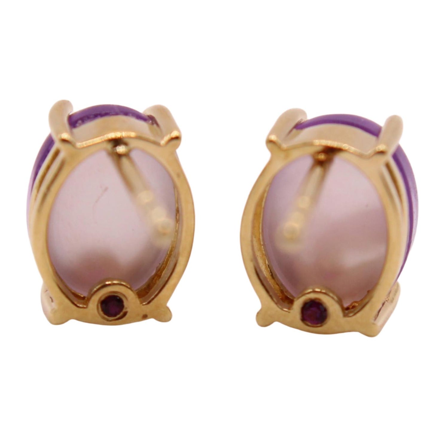 Roberto Coin 18kt Gold Amethyst Cabochon Mother of Pearl Shanghai Stud Earrings