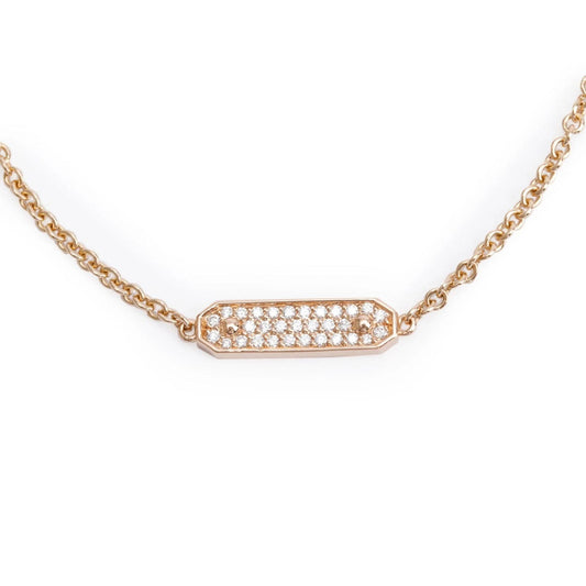 Tiffany & Company 18kt Rose Gold Diamond Pave Bar Tag Chain Bracelet 7"