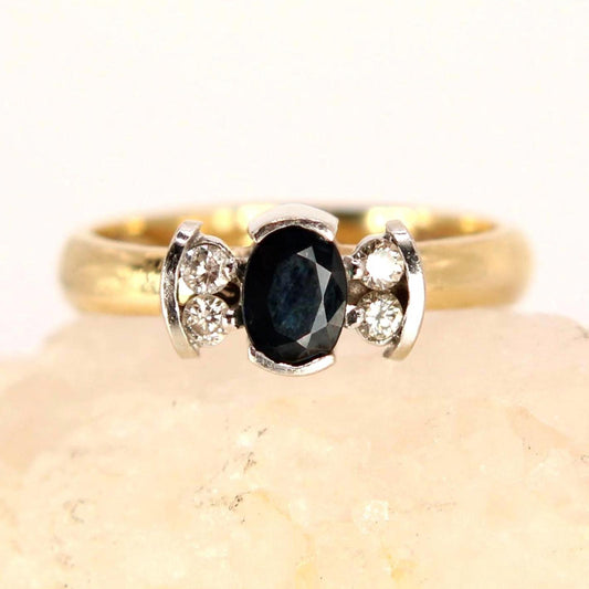 Antique 14kt Yellow Gold Natural Diamond Sapphire Bowtie Ring Size 6.5