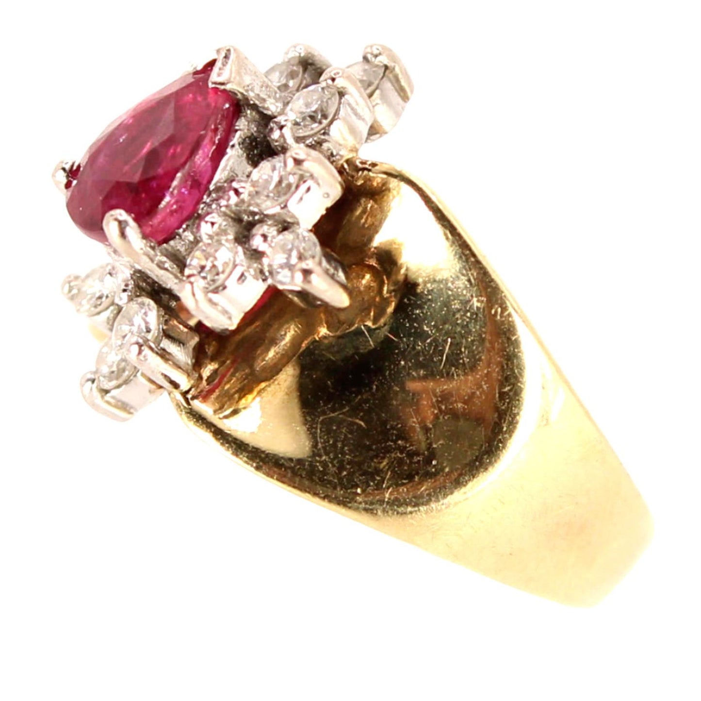 Antique 14kt Yellow Gold Natural Ruby Diamond Cocktail Ring Size 5.25