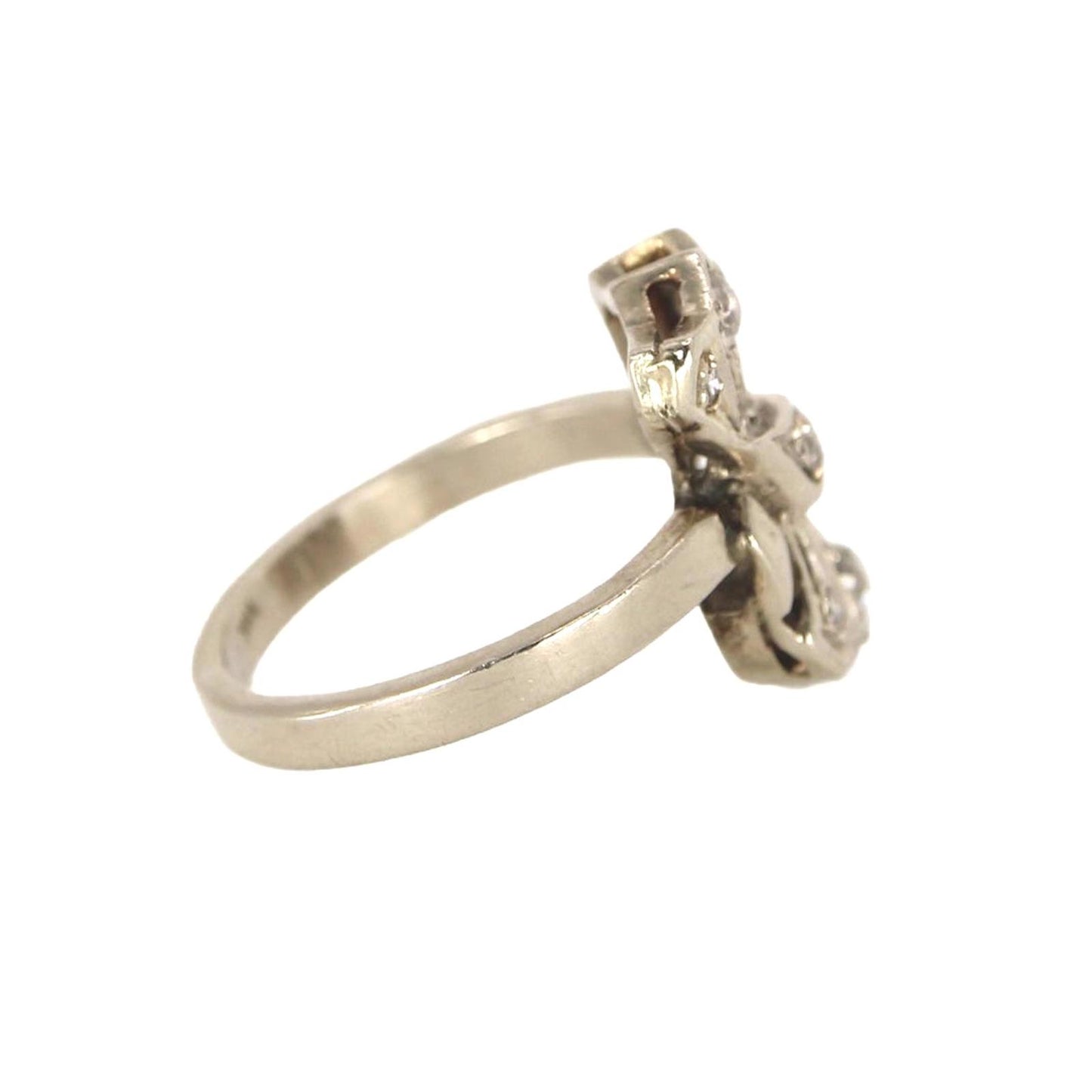 Antique 14kt White Gold Natural Old Mine Cut Diamond Cocktail Fan Ring Size 7