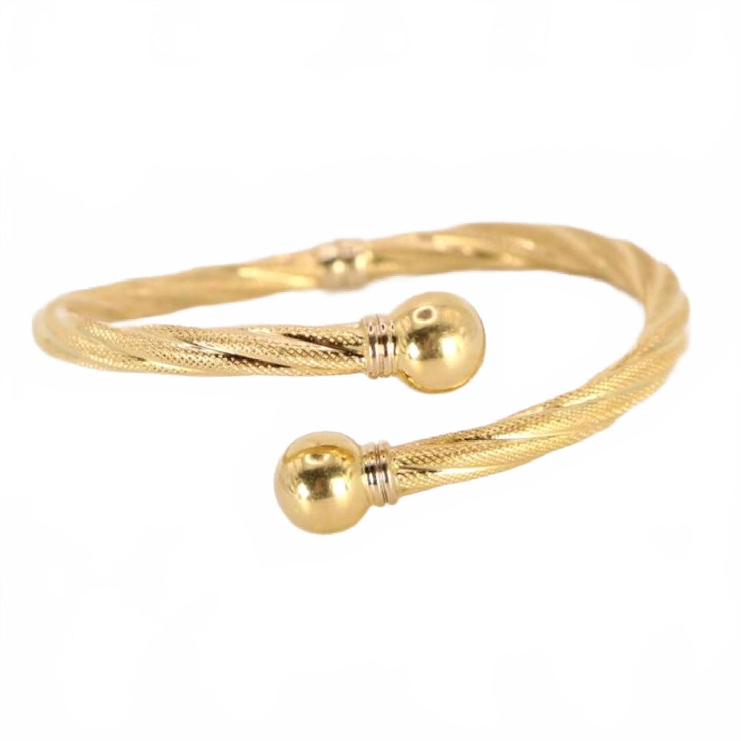 Vintage 18k Yellow Gold Italian Twisted Ball End Cuff Bracelet