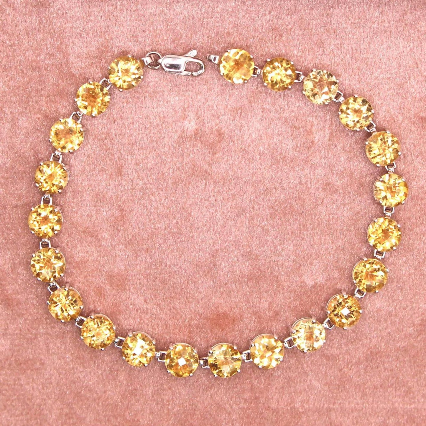 10kt White Gold Cushion Cut Citrine 6mm Tennis Bracelet 7"