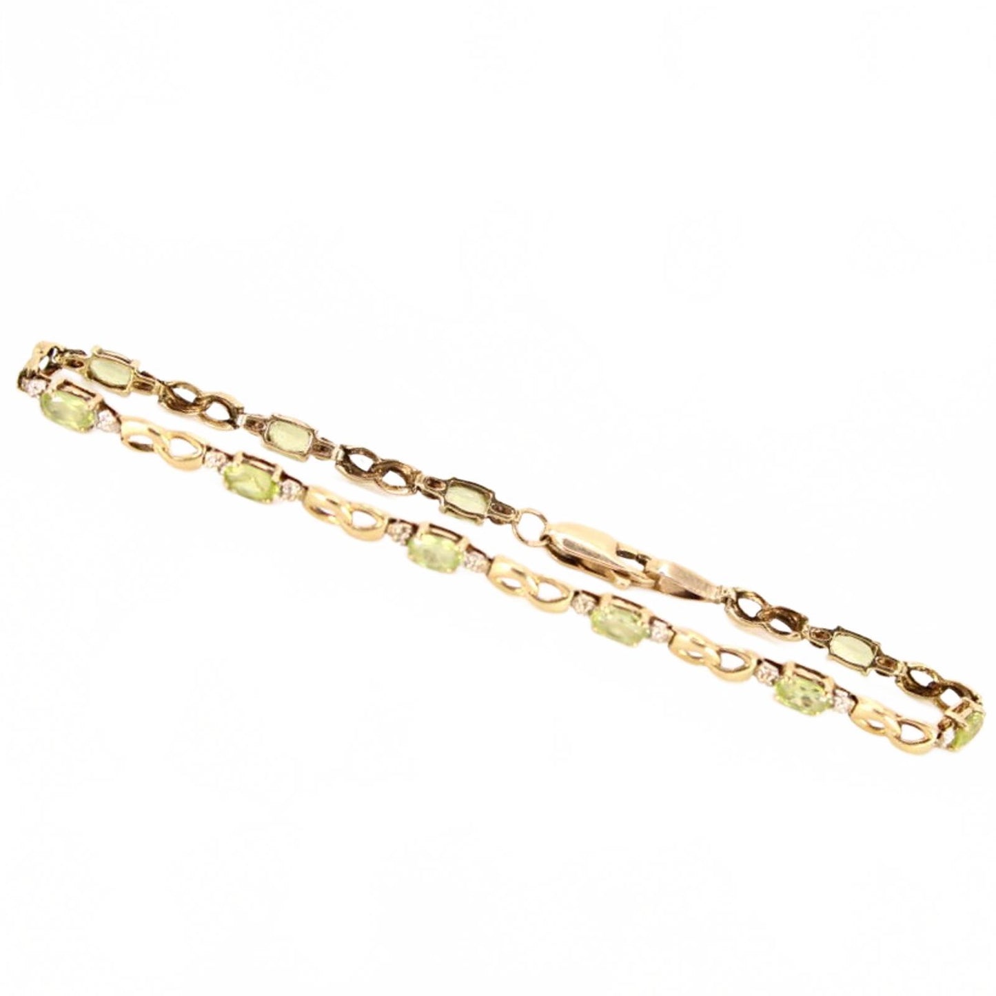 Vintage 14kt Yellow White Gold Oval Peridot Infinity Link Bracelet 7.25"