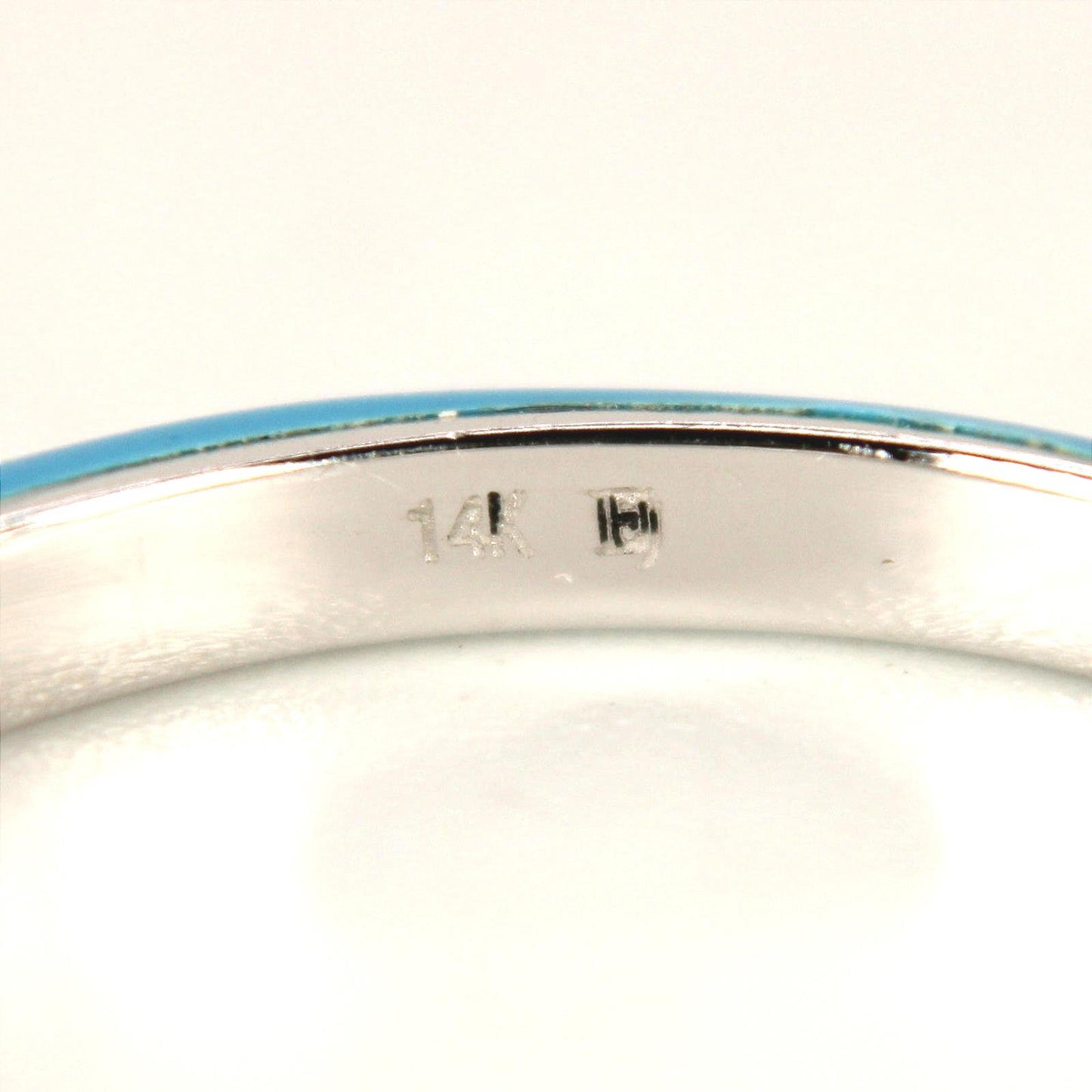 14kt White Gold Blue Enamel Three Diamond Bezel Stacking Ring Size 7