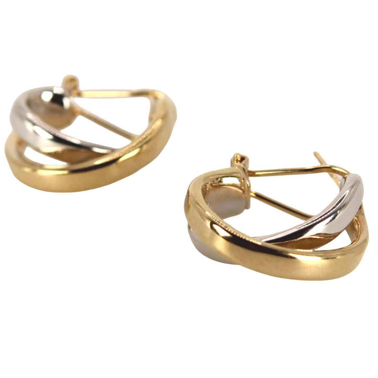 14kt Two Tone Yellow White Gold Crossover X French Clip Hoop Earrings 21mm