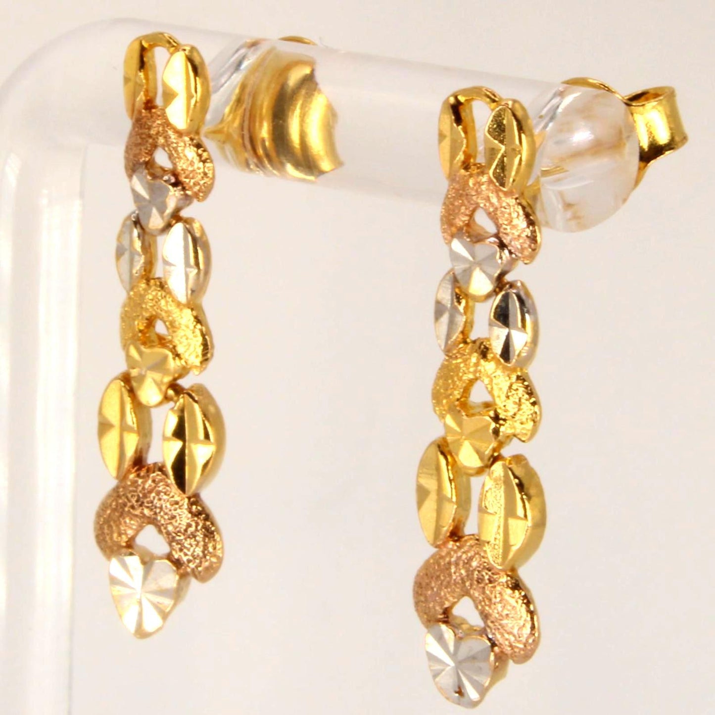 22kt Solid Gold Tri Color Diamond Cut Dangle High Karat Dubai Earrings