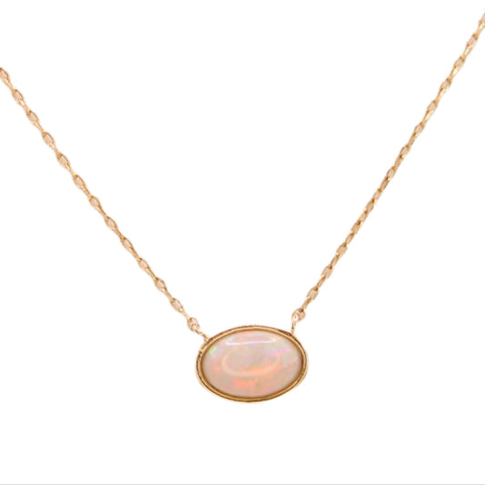 *SOLD* 14kt Yellow Gold Opal Cabochon Single Station Dainty Adjustable Chain Necklace