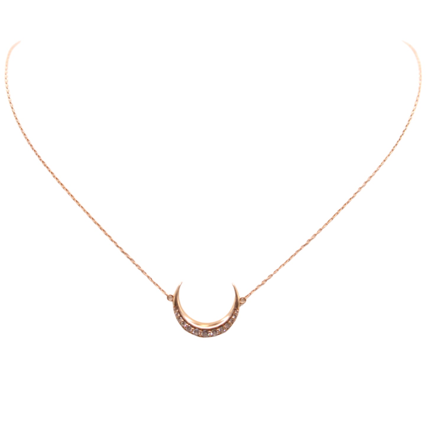 Ferkos 14kt Rose Gold Diamond Crescent Moon Choker Chain Link Necklace 15"