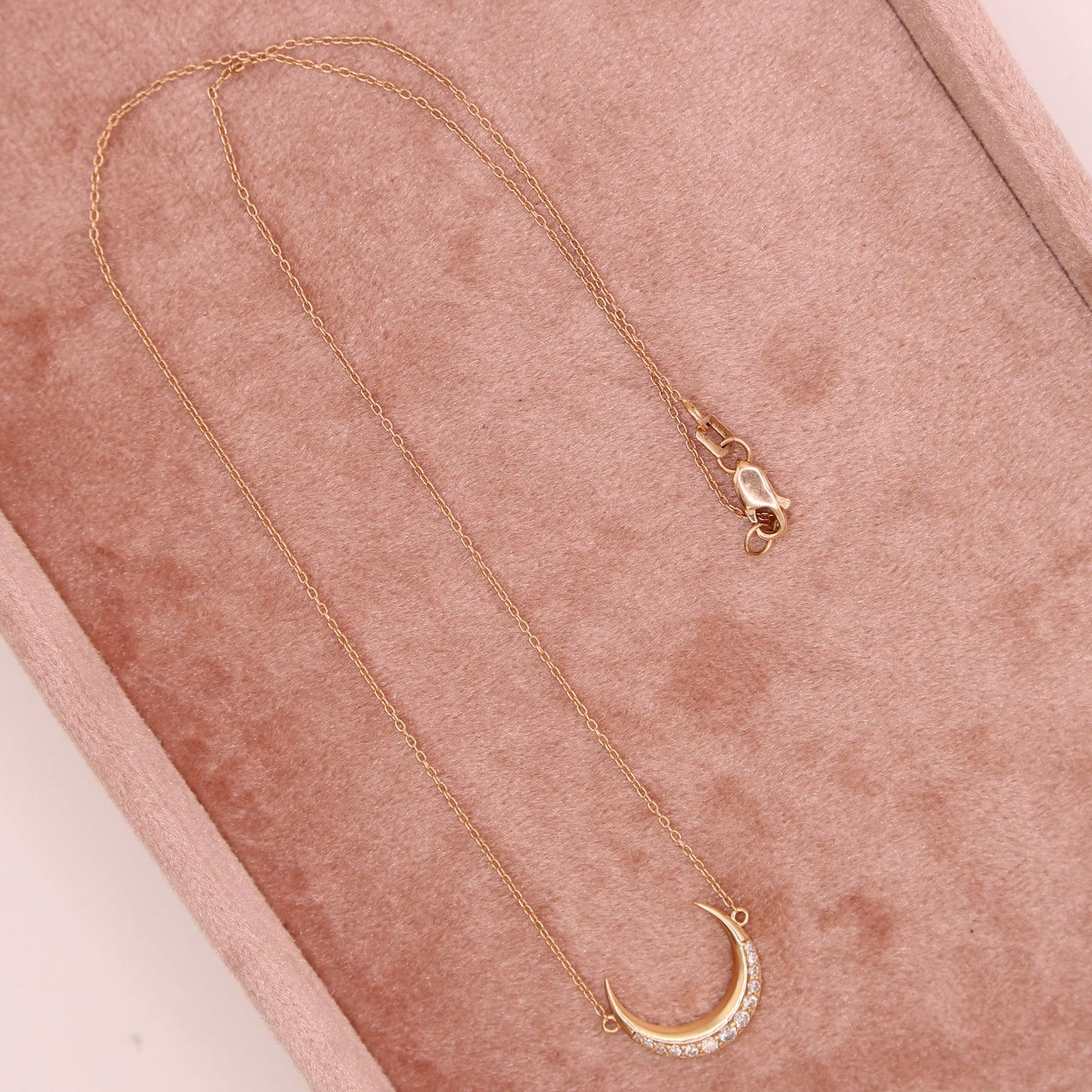 Ferkos 14kt Rose Gold Diamond Crescent Moon Choker Chain Link Necklace 15"