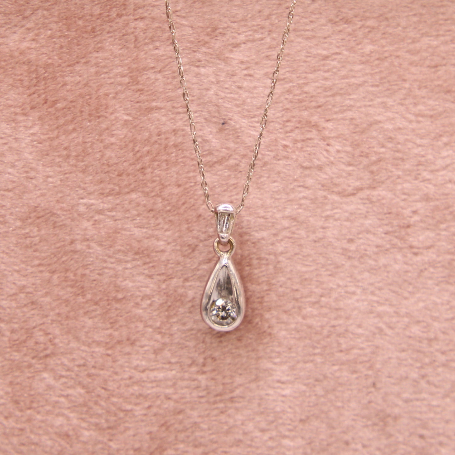 14kt White Gold Diamond Drop Round Baguette Dainty Chain Necklace 20"