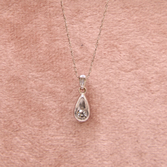 14kt White Gold Diamond Drop Round Baguette Dainty Chain Necklace 20"