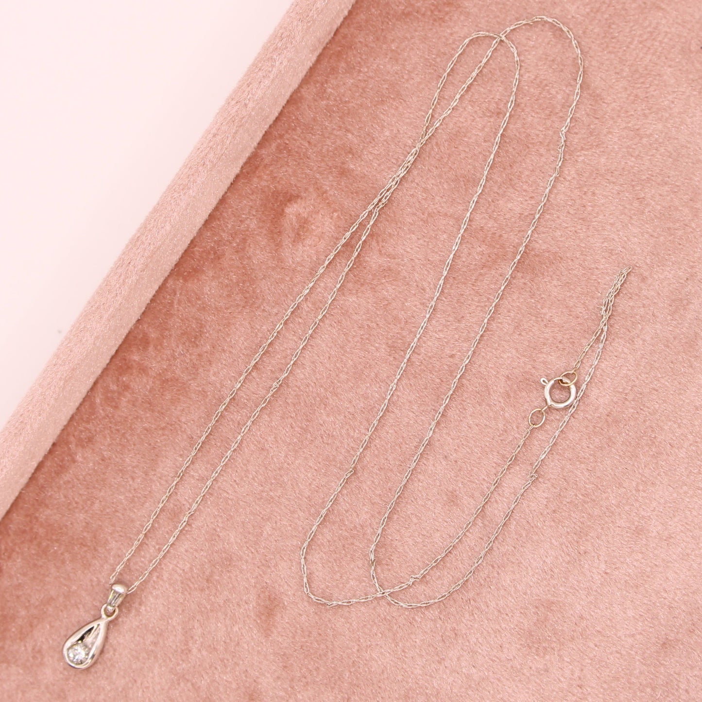 14kt White Gold Diamond Drop Round Baguette Dainty Chain Necklace 20"