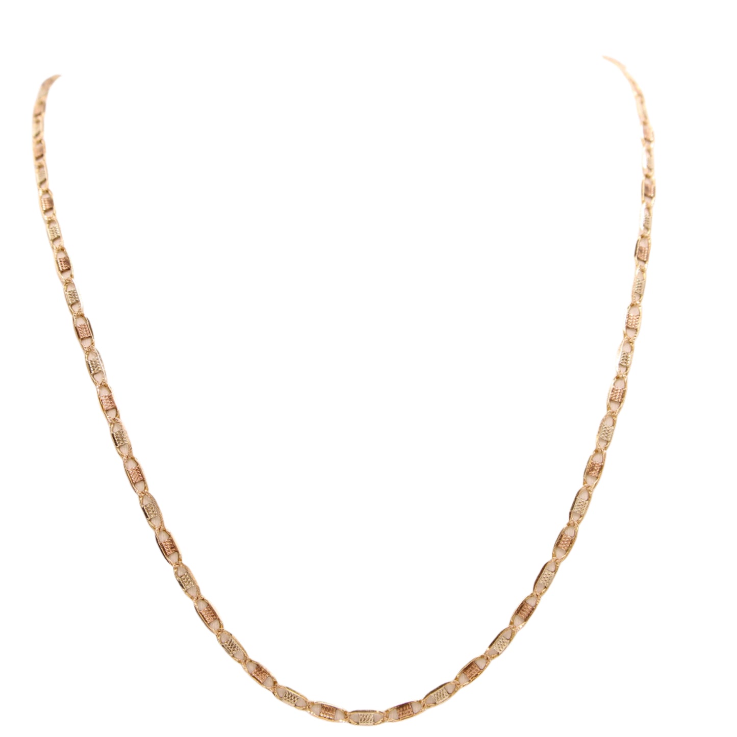 10kt Tri Gold Unisex Valentina Yellow White Rose Chain Link Necklace 26"