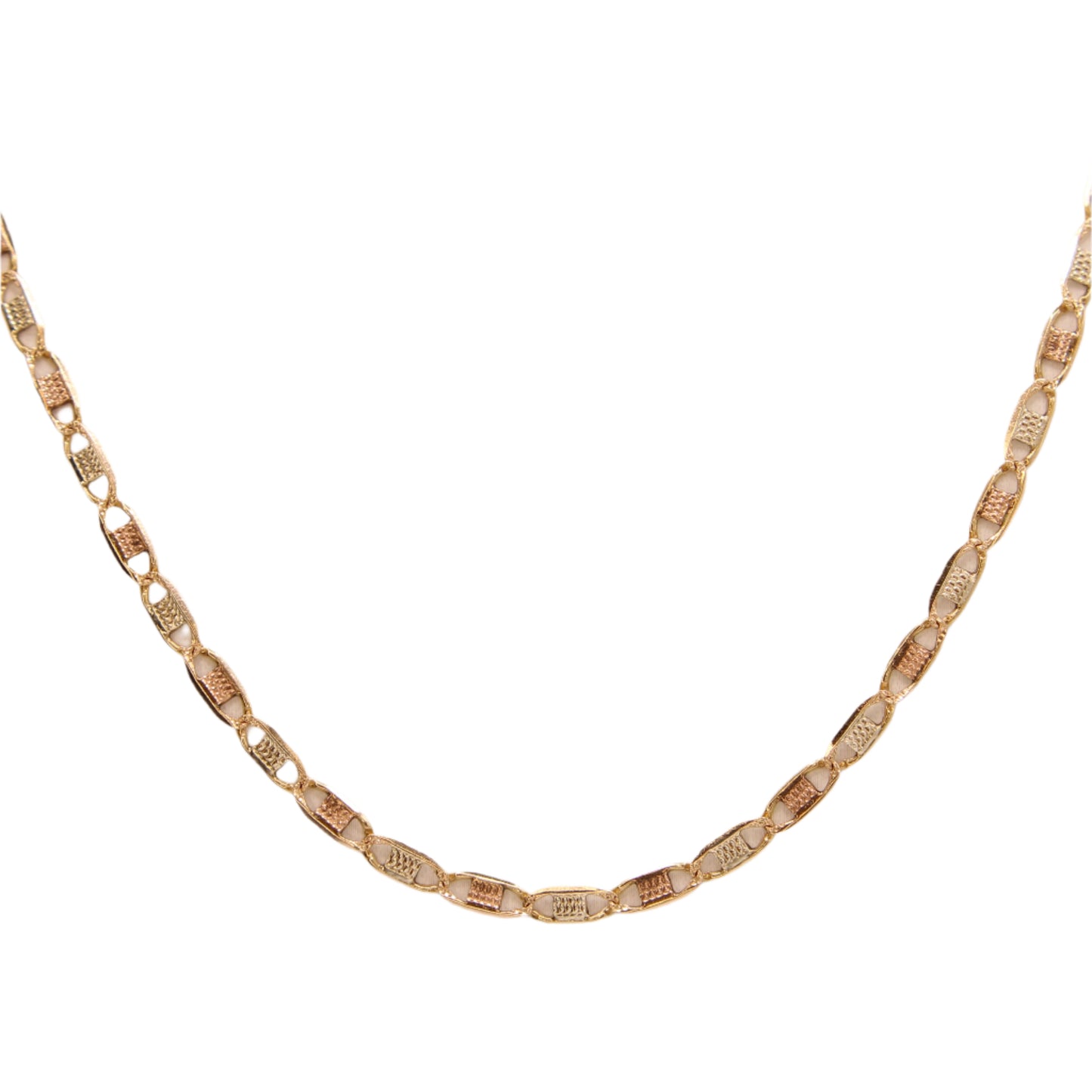 10kt Tri Gold Unisex Valentina Yellow White Rose Chain Link Necklace 26"