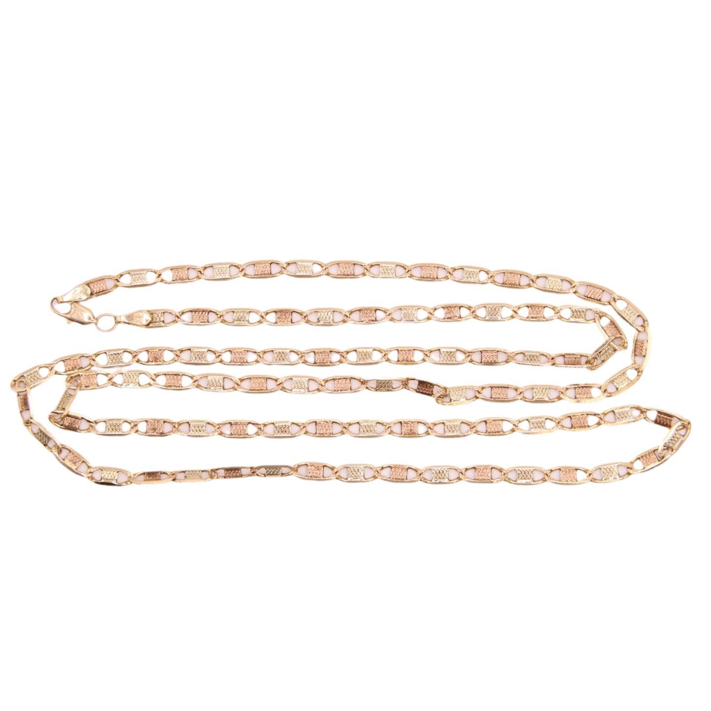 10kt Tri Gold Unisex Valentina Yellow White Rose Chain Link Necklace 26"