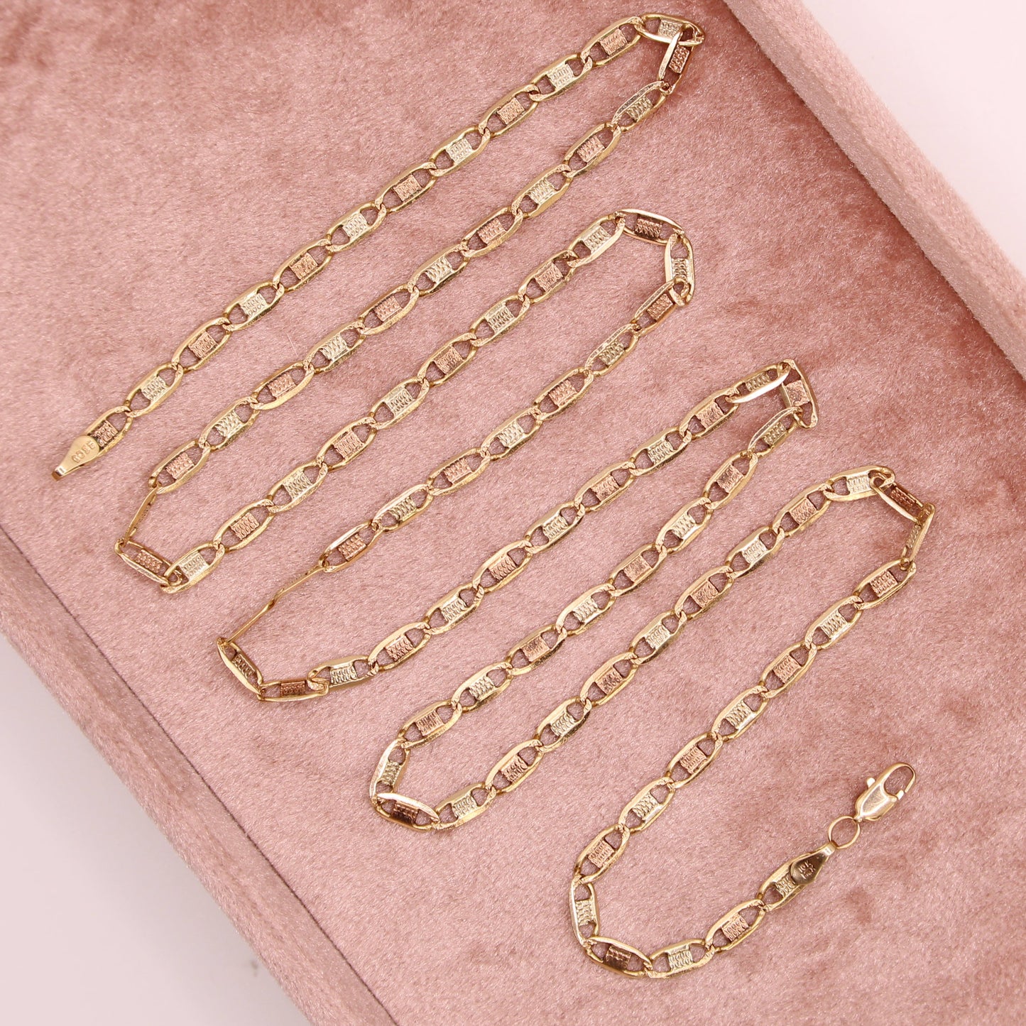 10kt Tri Gold Unisex Valentina Yellow White Rose Chain Link Necklace 26"