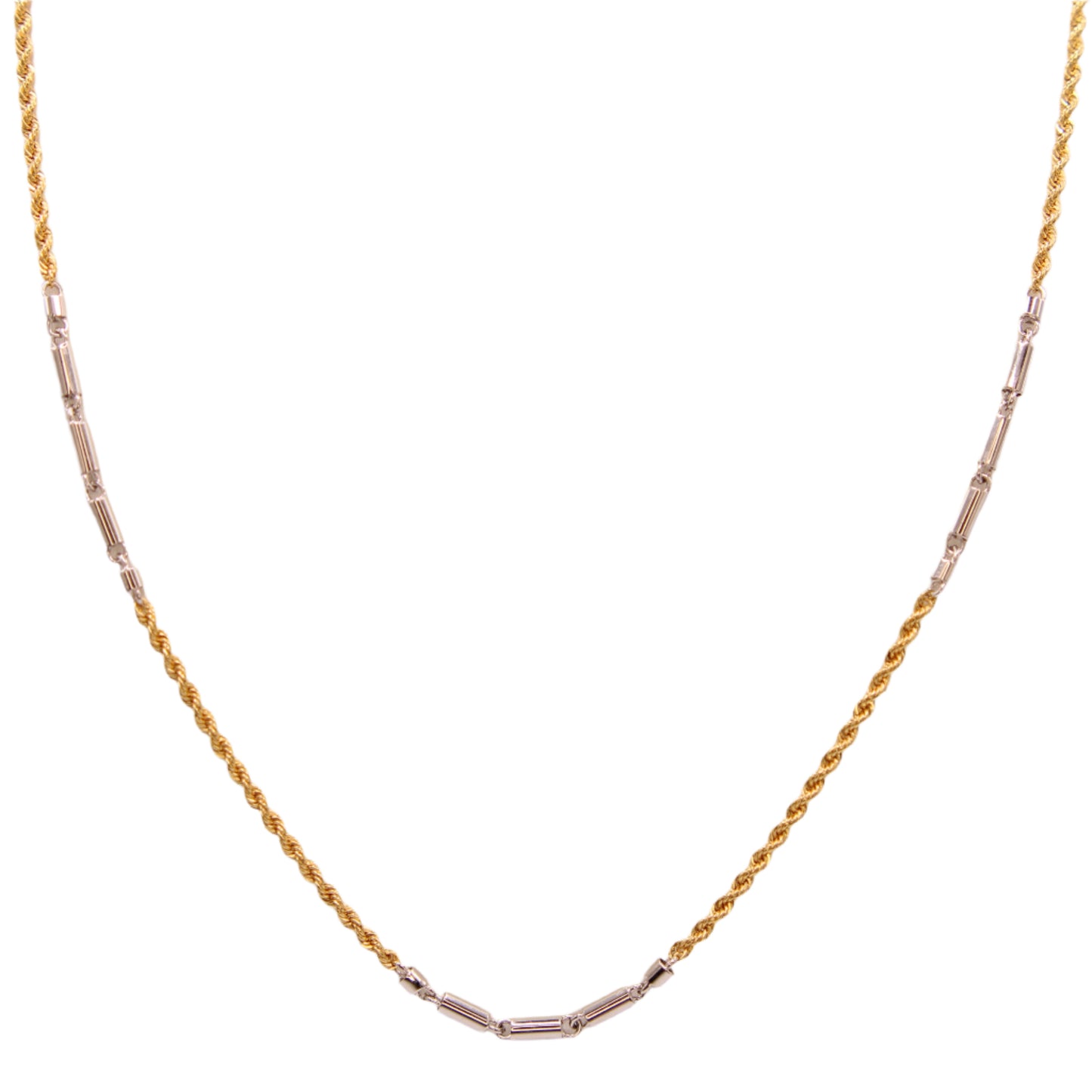 18kt Two Tone Yellow Rope White Bar Station Chain Necklace 17.75"