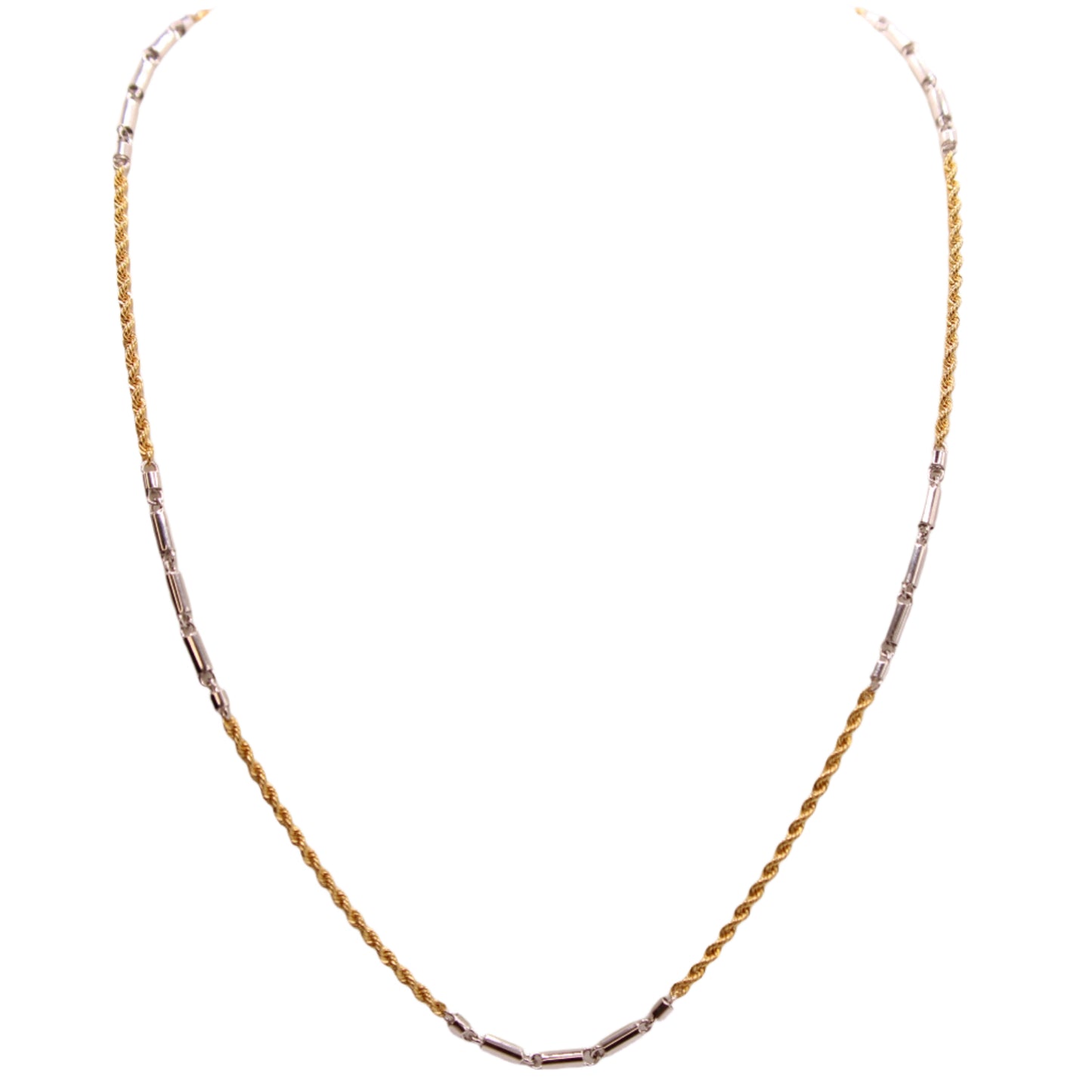 18kt Two Tone Yellow Rope White Bar Station Chain Necklace 17.75"