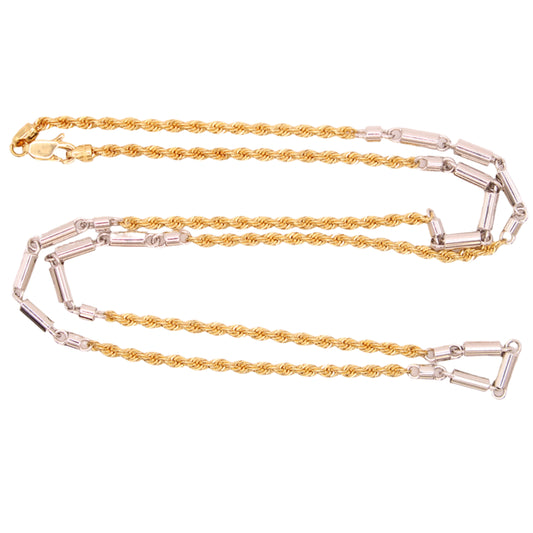 18kt Two Tone Yellow Rope White Bar Station Chain Necklace 17.75"