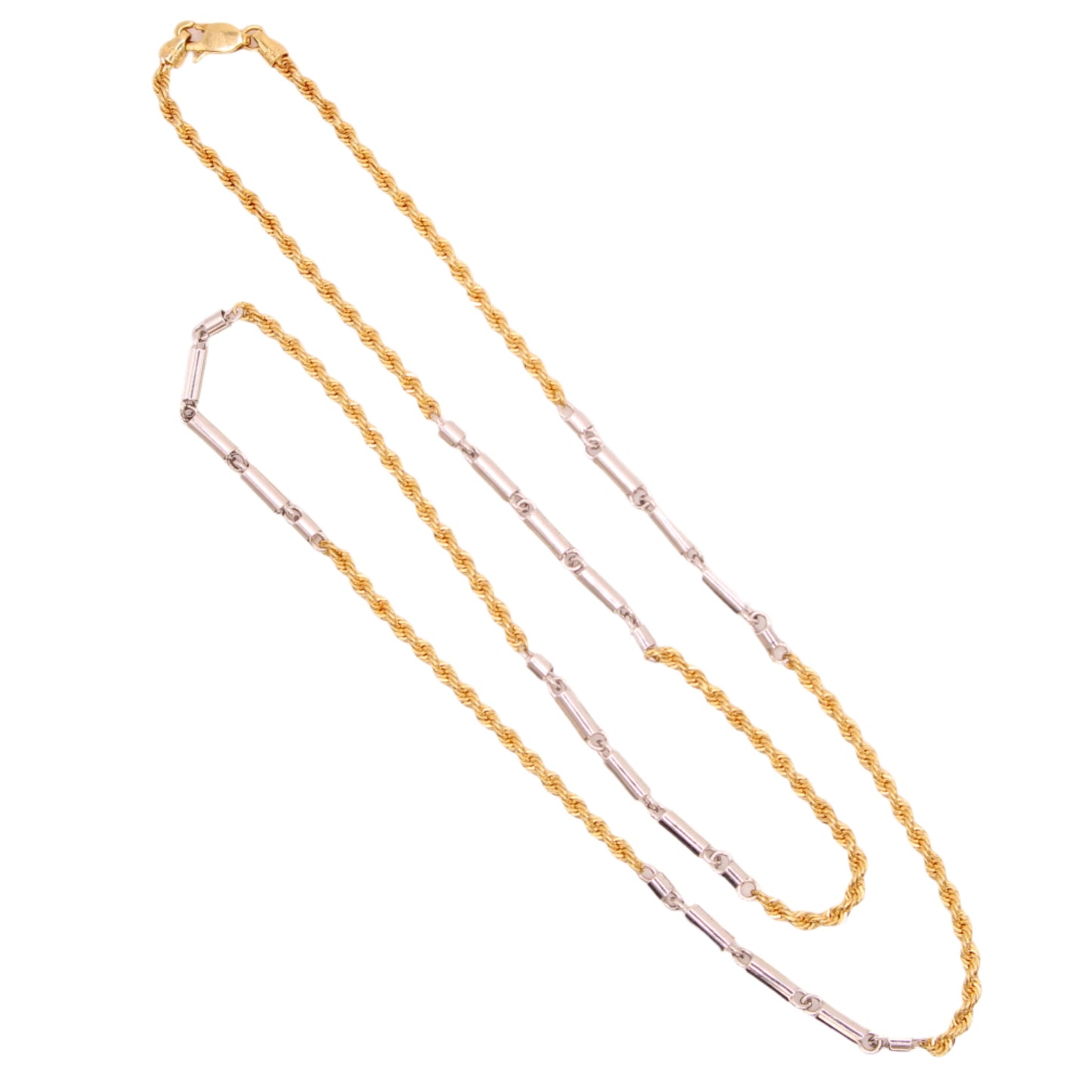 18kt Two Tone Yellow Rope White Bar Station Chain Necklace 17.75"