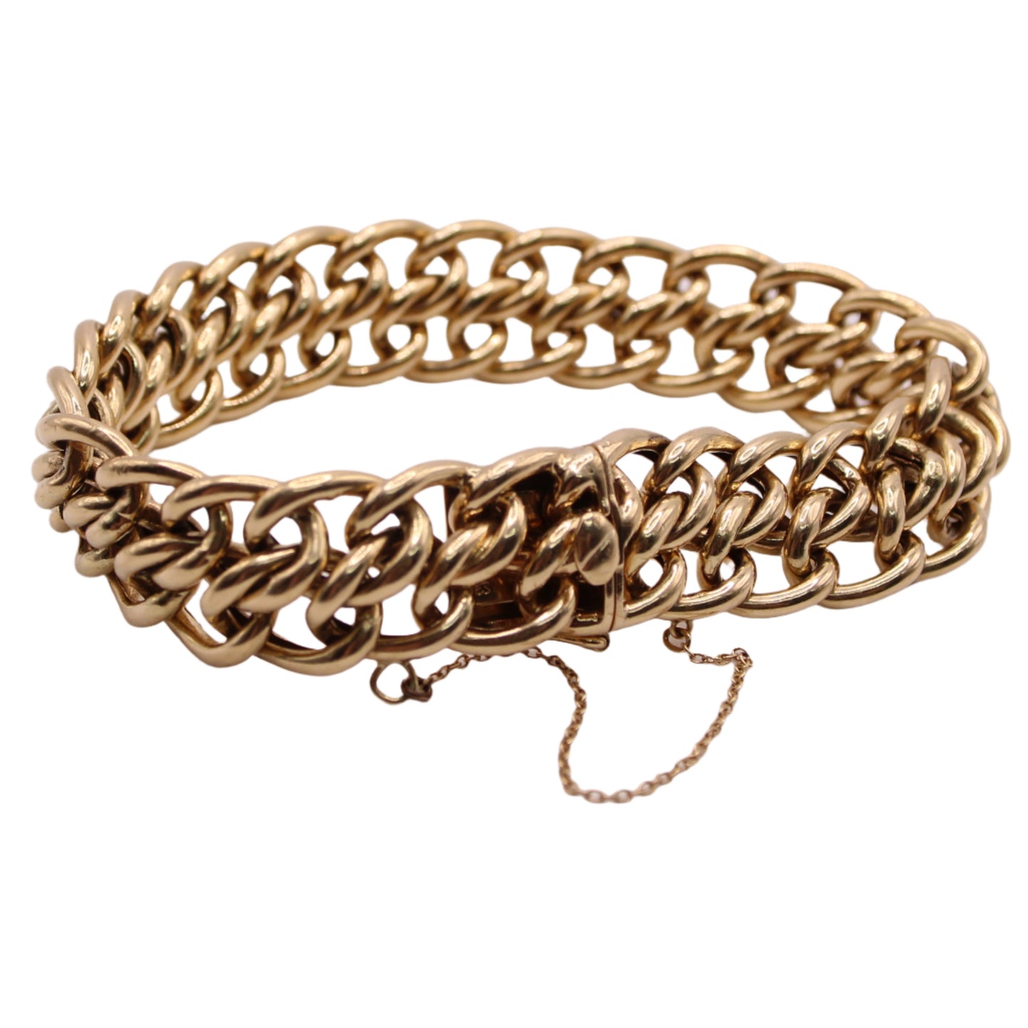 *SOLD* Vintage 14kt Yellow Gold Solid Double Curb Chain Link Charm Bracelet 7.5"