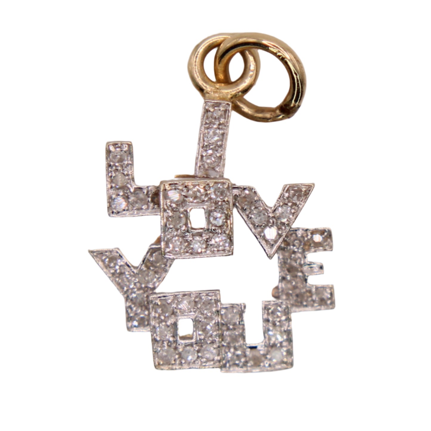 14kt Two Tone Yellow White Gold Diamond 3D I Love You Charm Pendant