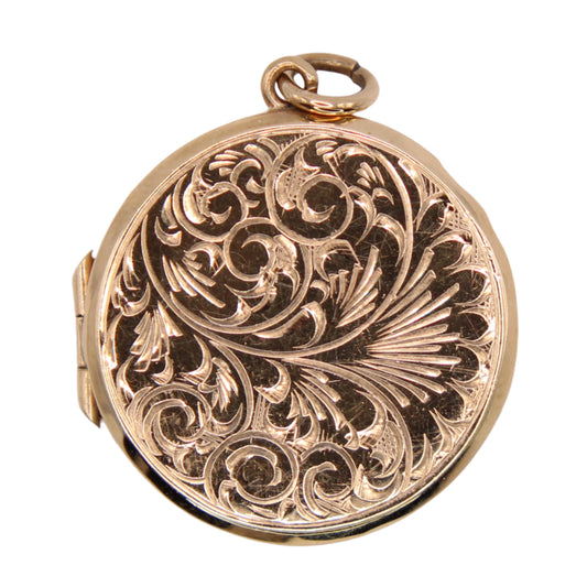 Vintage 9kt Yellow Gold Etched Ornate Scroll Photo Locket Pendant