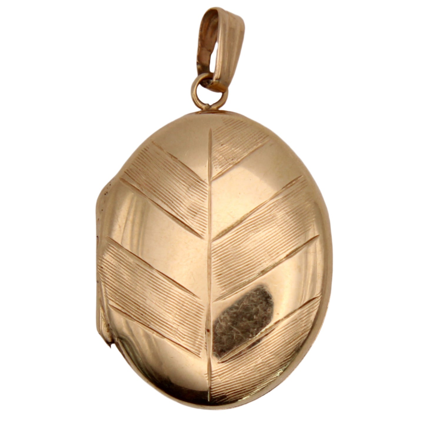 *SOLD* Vintage 14kt Yellow Gold Chevron Art Deco Oval Photo Locket Pendant