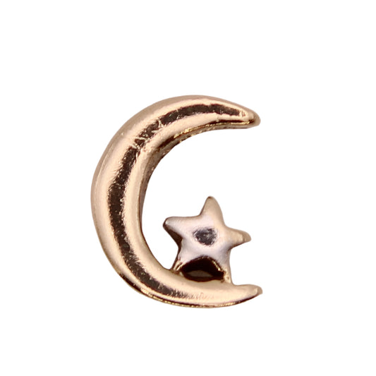 10kt Two Tone Yellow White Gold Mini Crescent Moon Star Celestial Dainty Charm