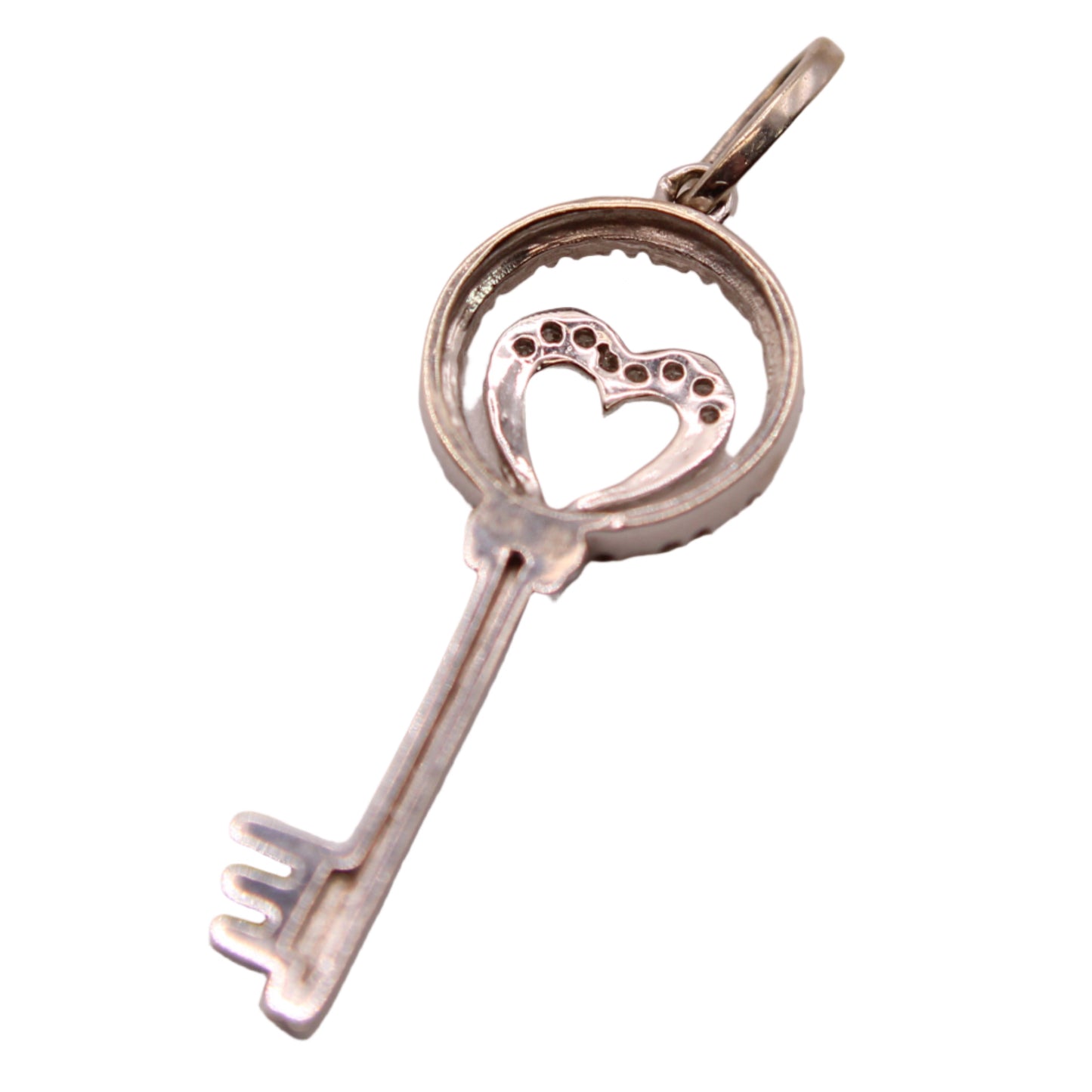 10kt White Gold Diamond Open Heart Mini Key Charm Pendant