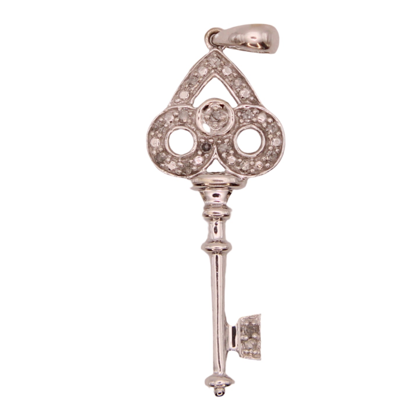 10kt White Gold Diamond Contemporary Open Key Charm Pendant