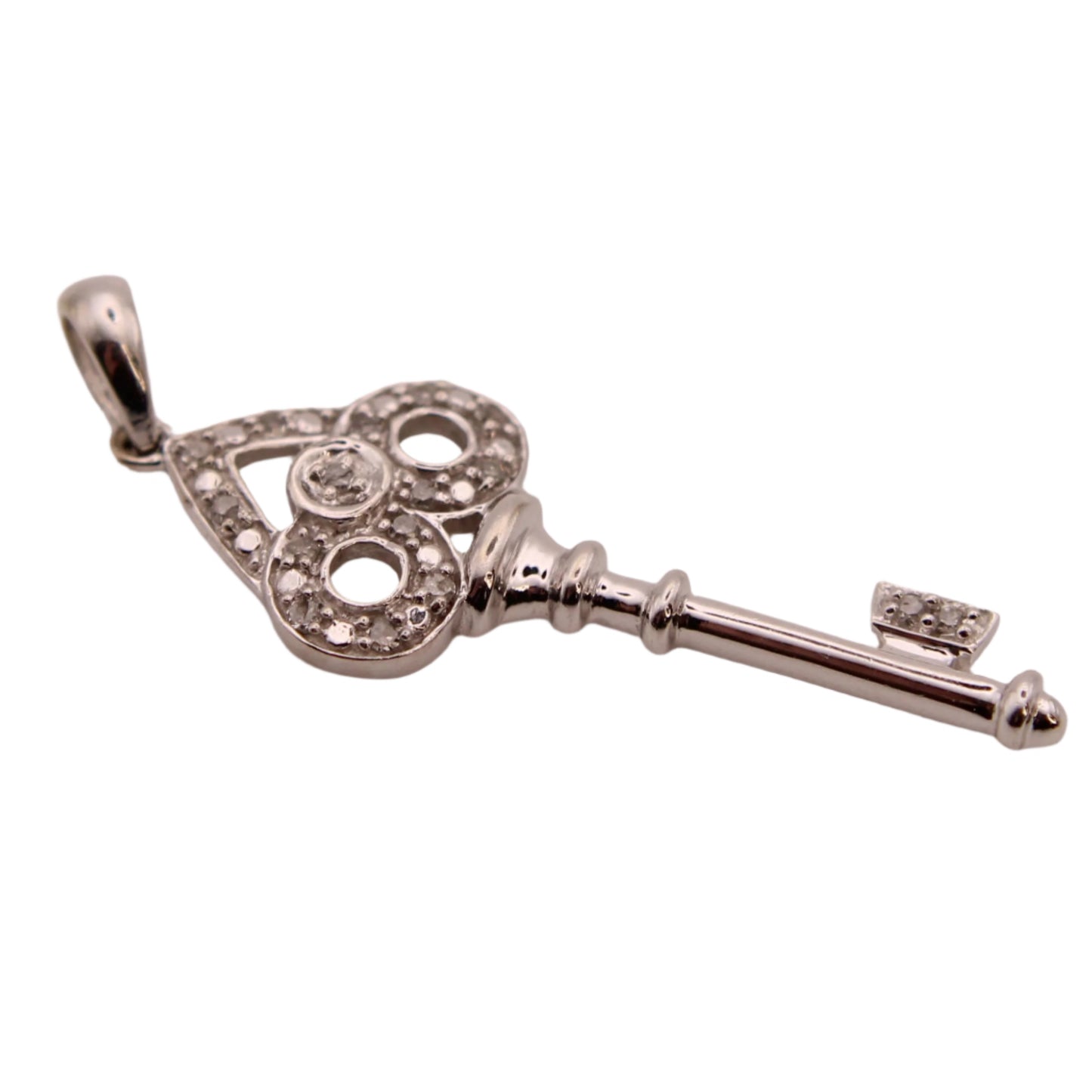 10kt White Gold Diamond Contemporary Open Key Charm Pendant