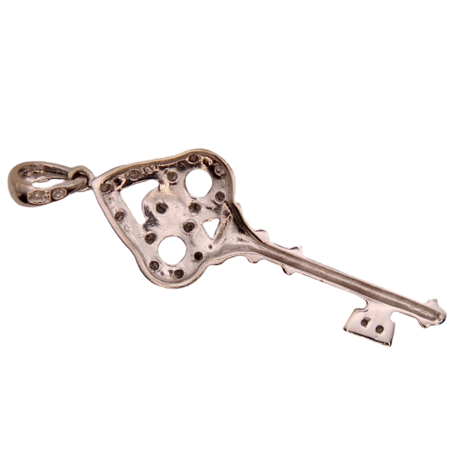 10kt White Gold Diamond Contemporary Open Key Charm Pendant