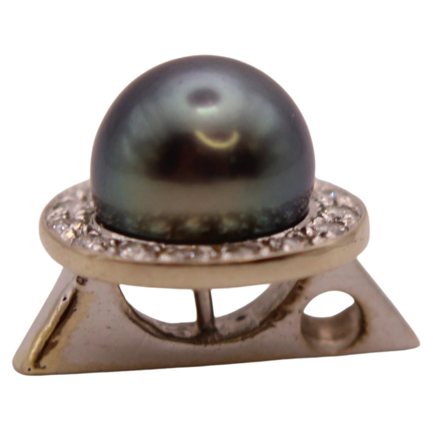 18kt White Gold Diamond Halo Tahitian Pearl 2-Way Pendant