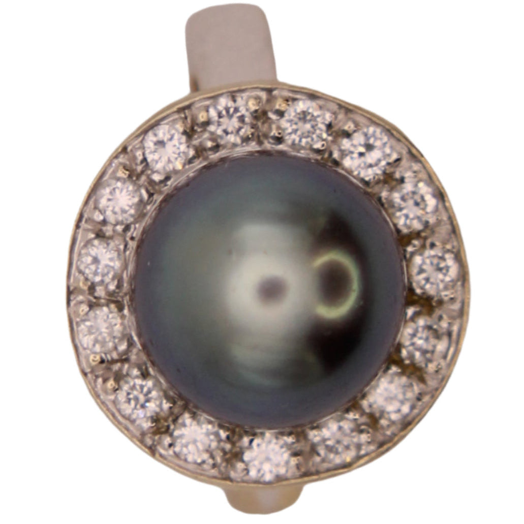 18kt White Gold Diamond Halo Tahitian Pearl 2-Way Pendant