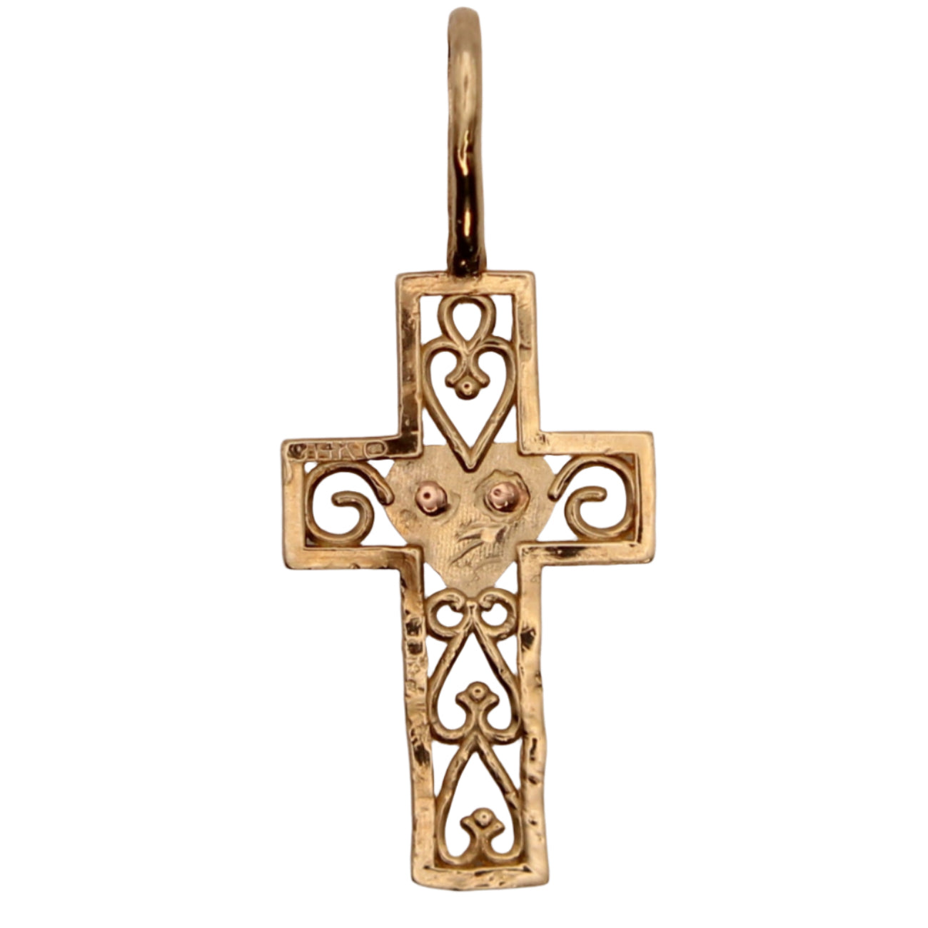 14kt Two Tone Yellow Rose Open Heart Cross Religious Pendant