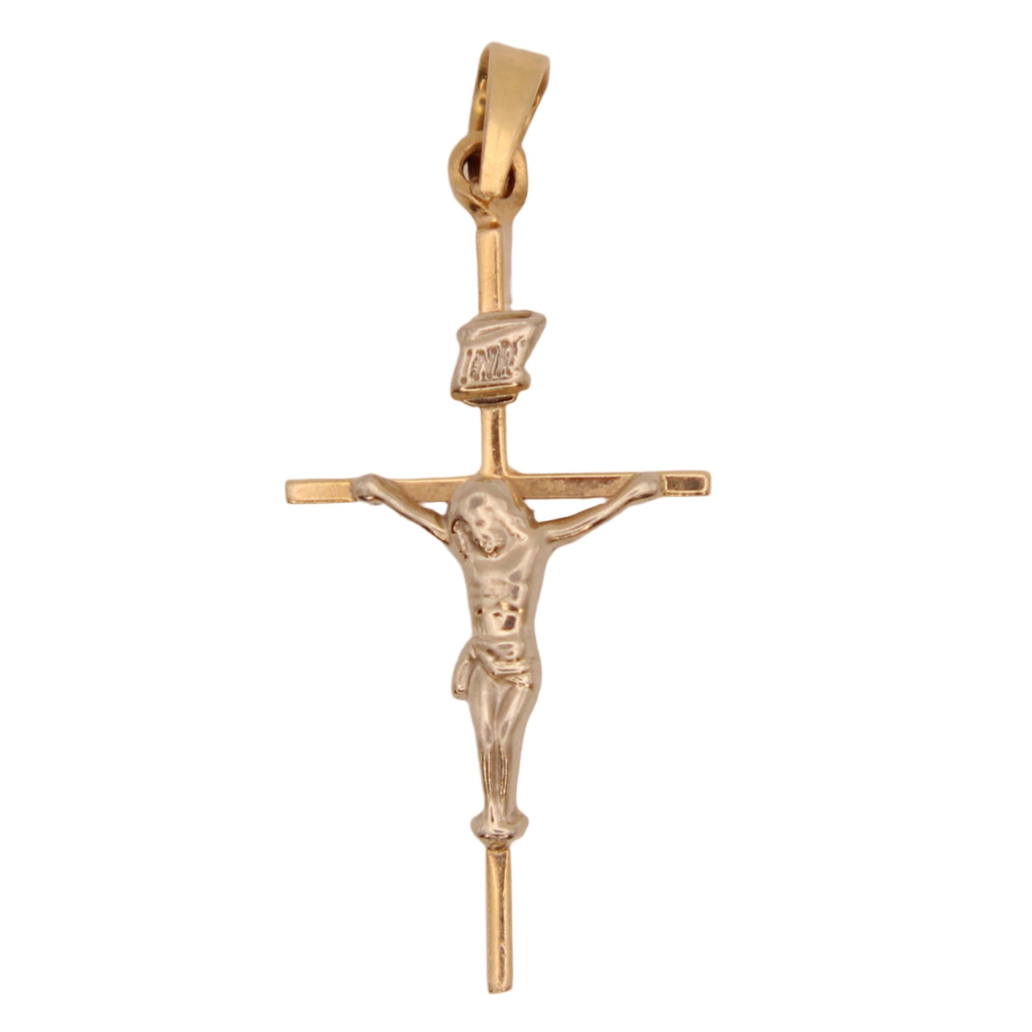 14kt Two Tone Yellow White Gold Crucifix Religious Cross Pendant